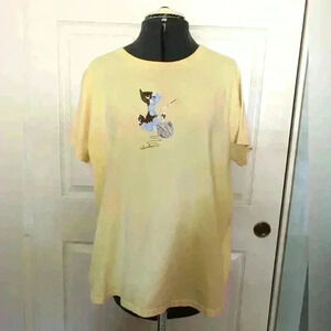 COLUMBIA PASTEL LIGHT YELLOW SHORT SLEEVE T-SHIRT CAT GRAPHIC 1X